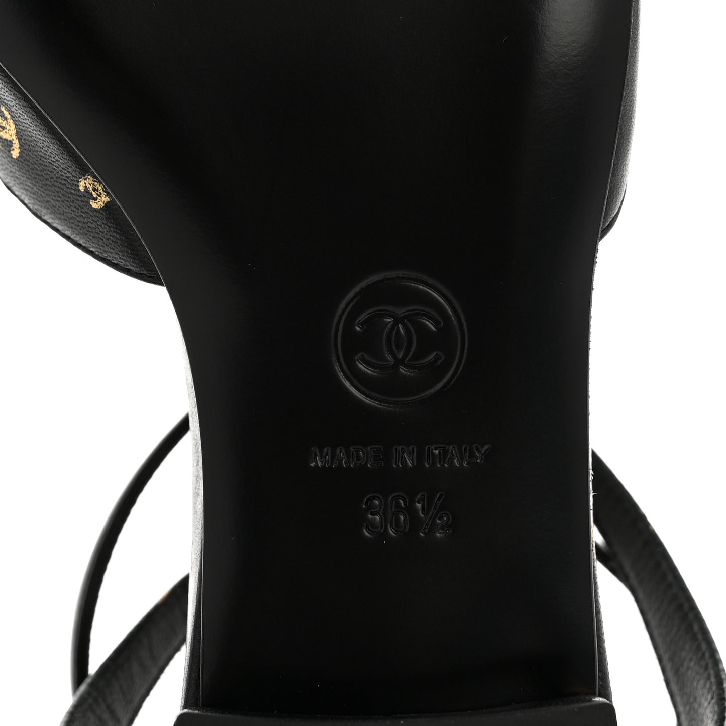 Printed Lambskin Patent Calfskin Cap Toe CC Slingbacks 36.5 Black Gold