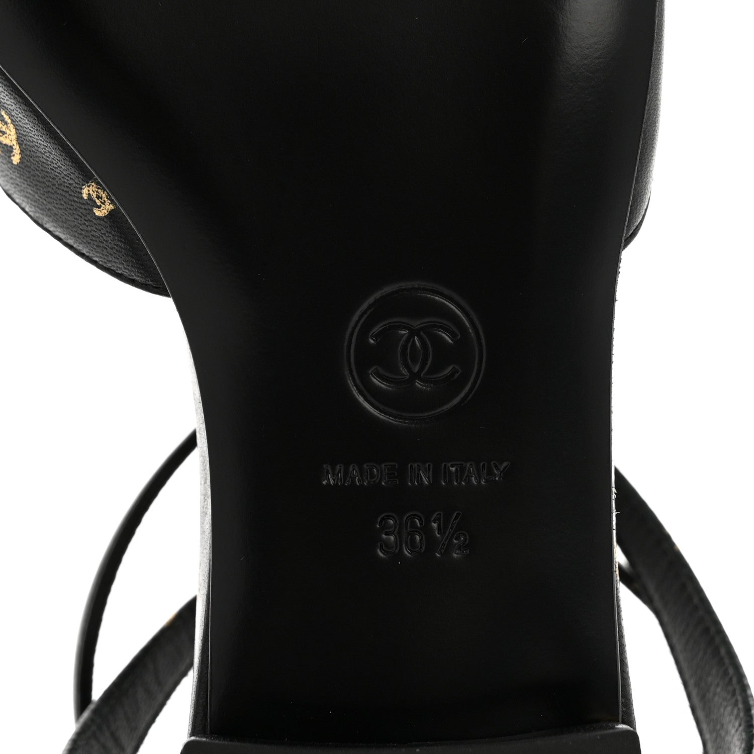 Chanel Printed Lambskin Patent Calfskin Cap Toe CC Slingbacks 36.5 Black Gold 7 of 10