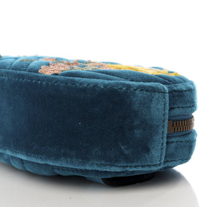 Gucci Velvet Matelasse Embroidered GG Marmont Belt Bag 75 30 Pavone Cyan 7 of 8