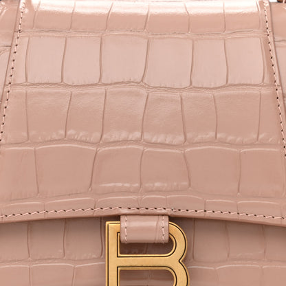 Balenciaga Shiny Calfskin Crocodile Embossed Small Hourglass Top Handle Bag Nude Beige 9 of 12