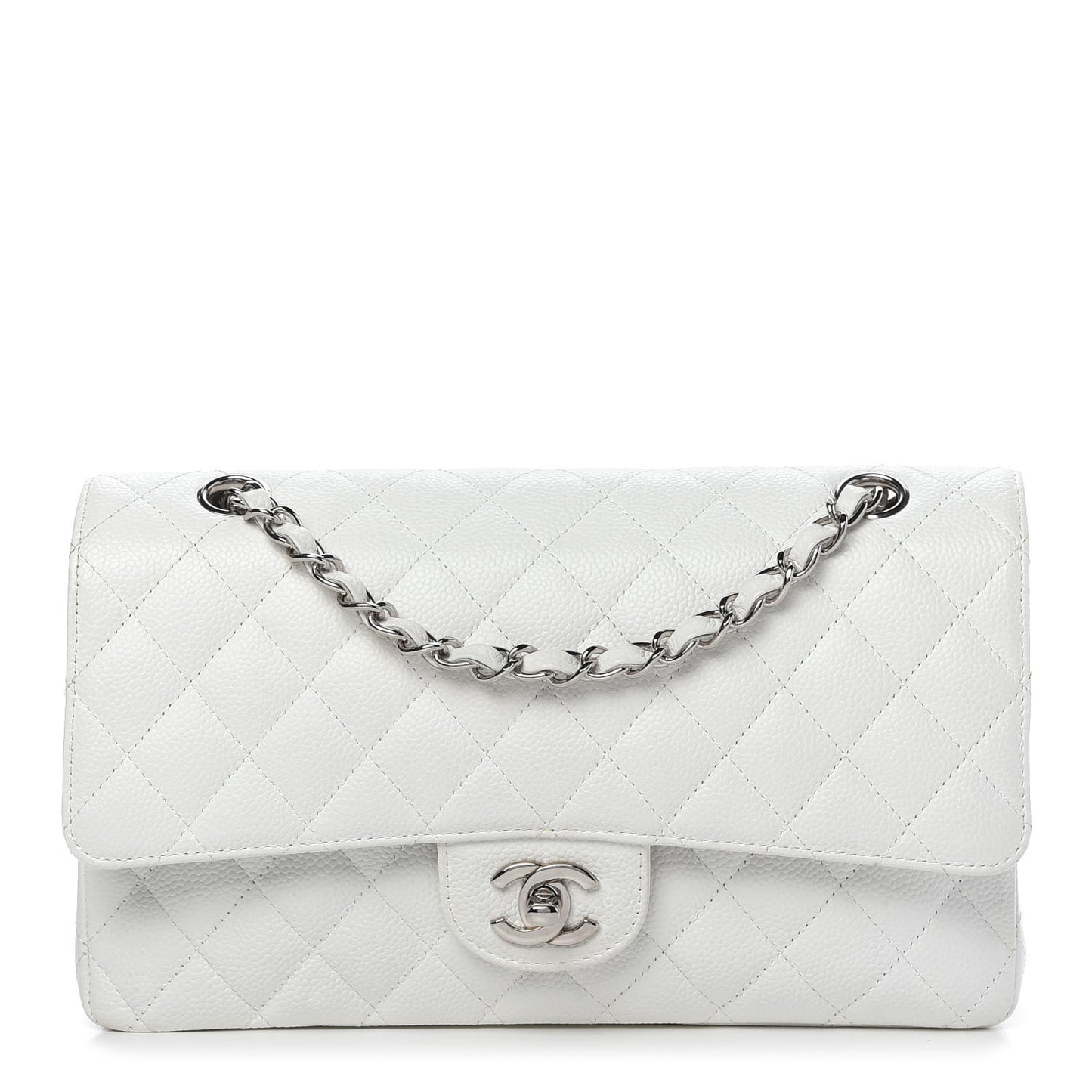 Caviar Quilted Medium Double Flap White