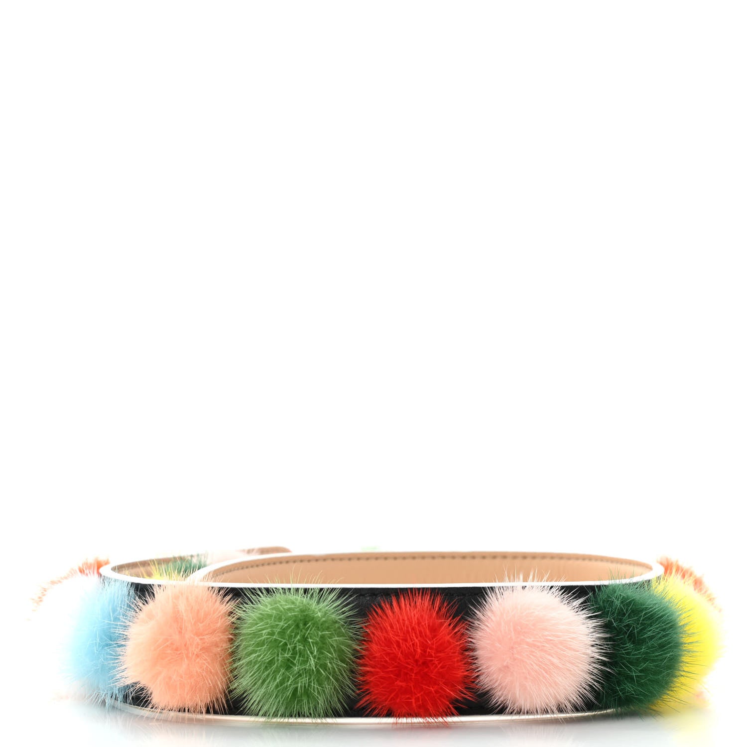 Fendi Vitello Dolce Mink Fur Bi-Color Pom Pom Strap You Black Makeup Multicolor 2 of 5