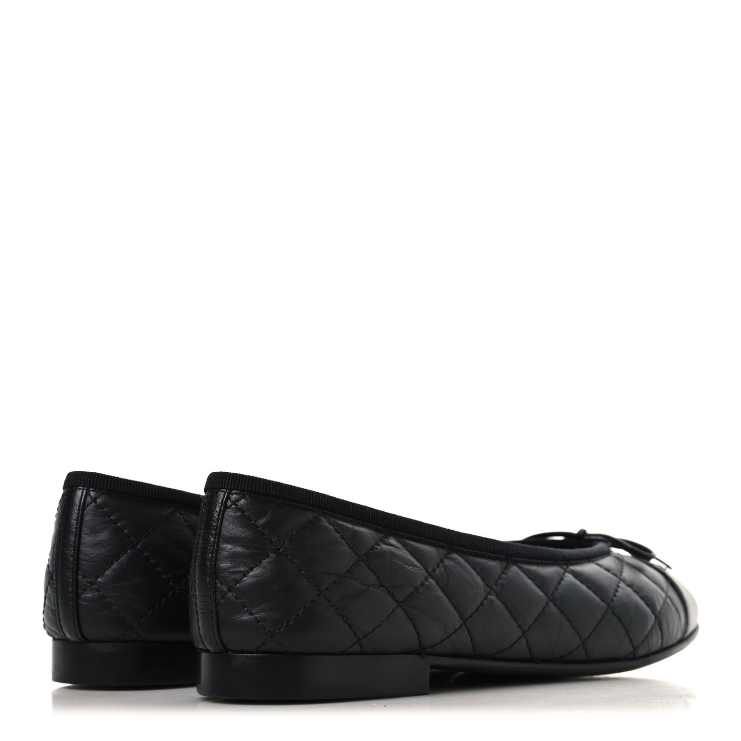 Aged Calfskin Quilted CC Cap Toe Ballerina Flats 38.5 Black