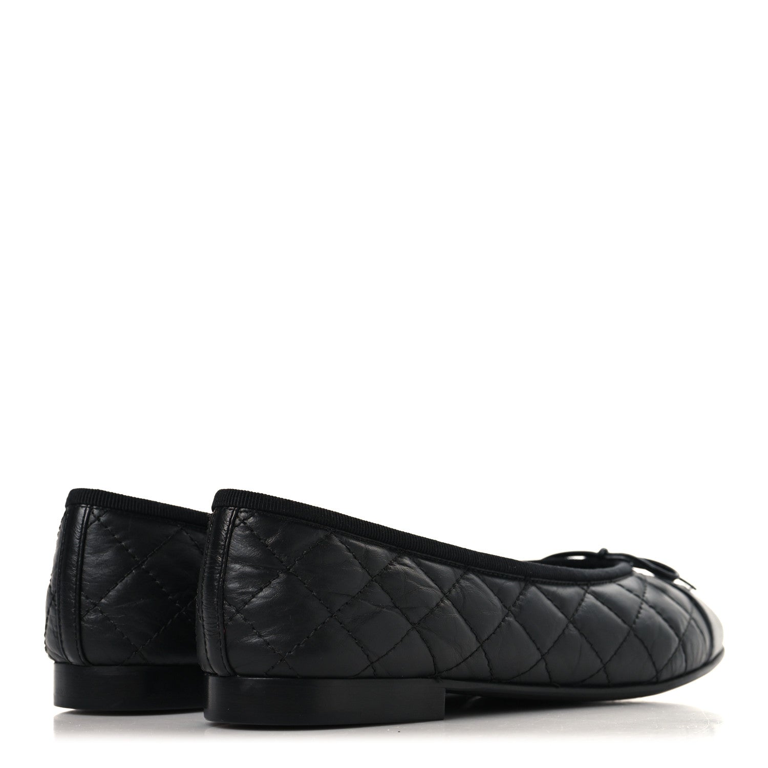 Chanel Aged Calfskin Quilted CC Cap Toe Ballerina Flats 38.5 Black 5 of 10