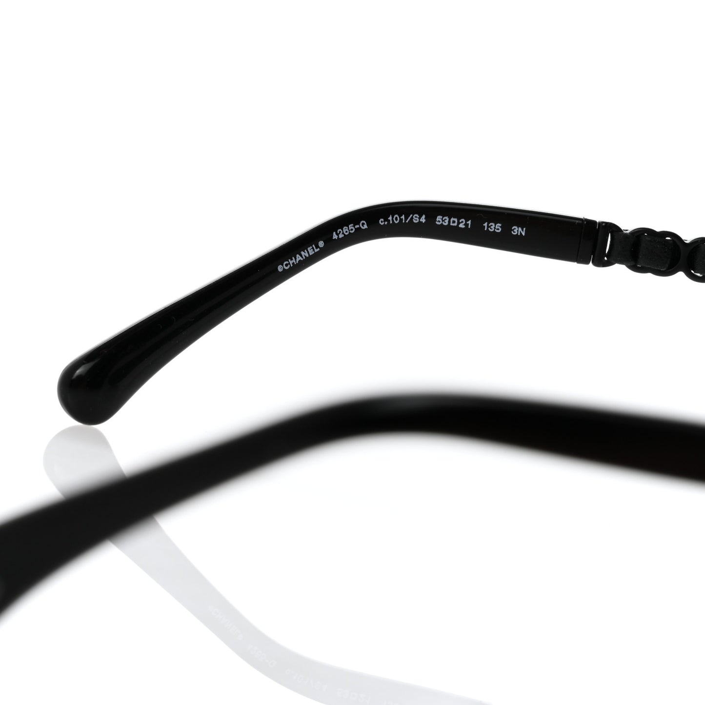Metal Calfskin Round Chain Sunglasses 4265-Q Black