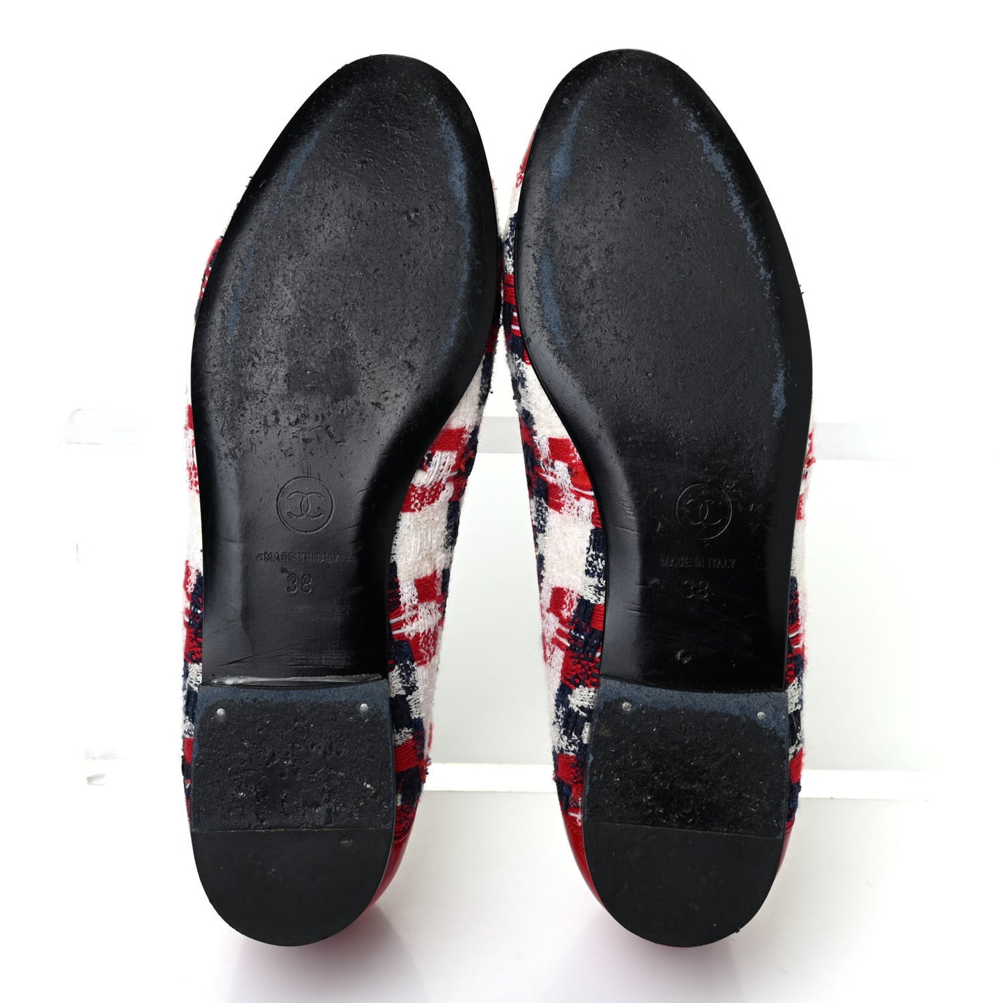 Tweed Crinkled Patent Cap Toe Ballerina Flats 38 Red