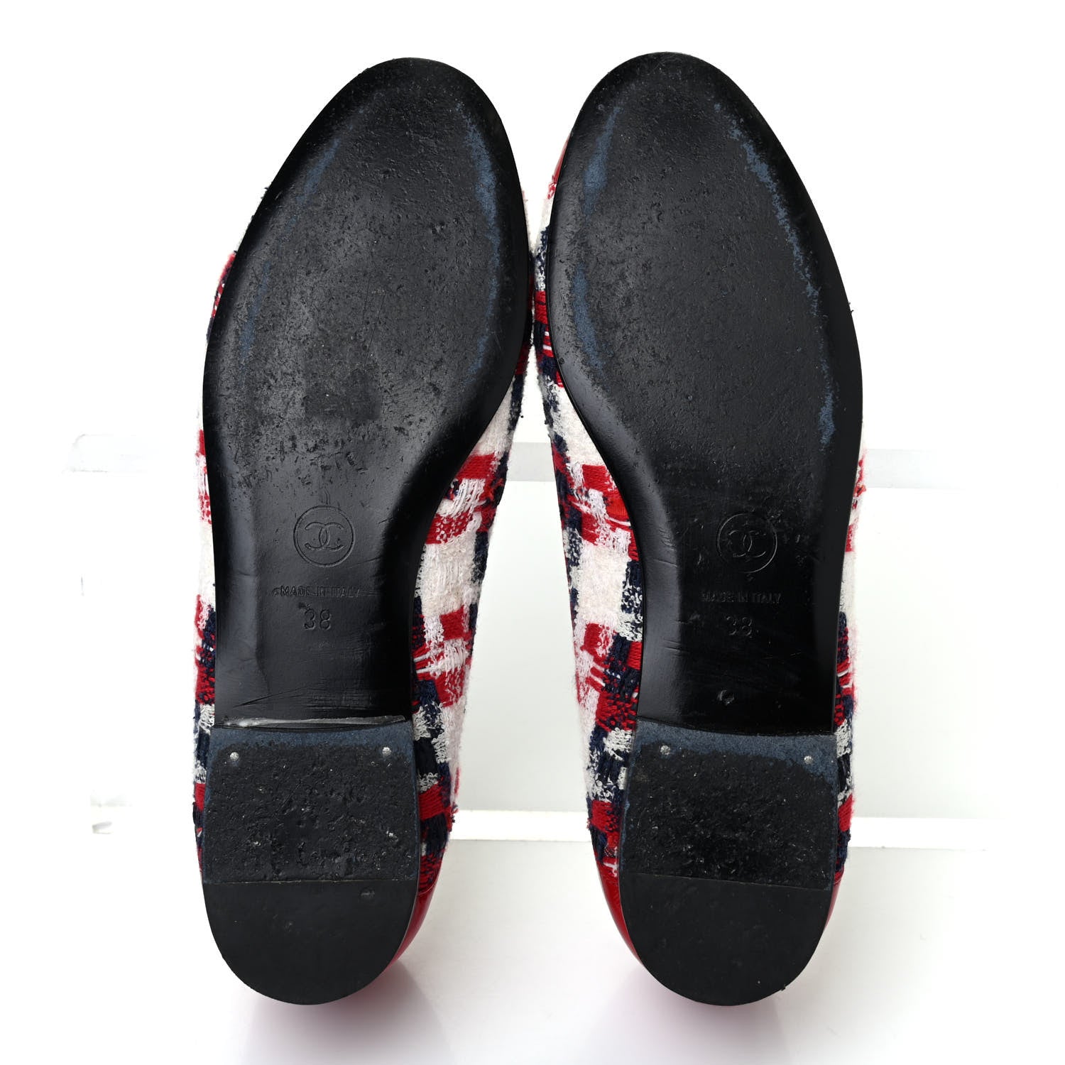 Chanel Tweed Crinkled Patent Cap Toe Ballerina Flats 38 Red 4 of 4