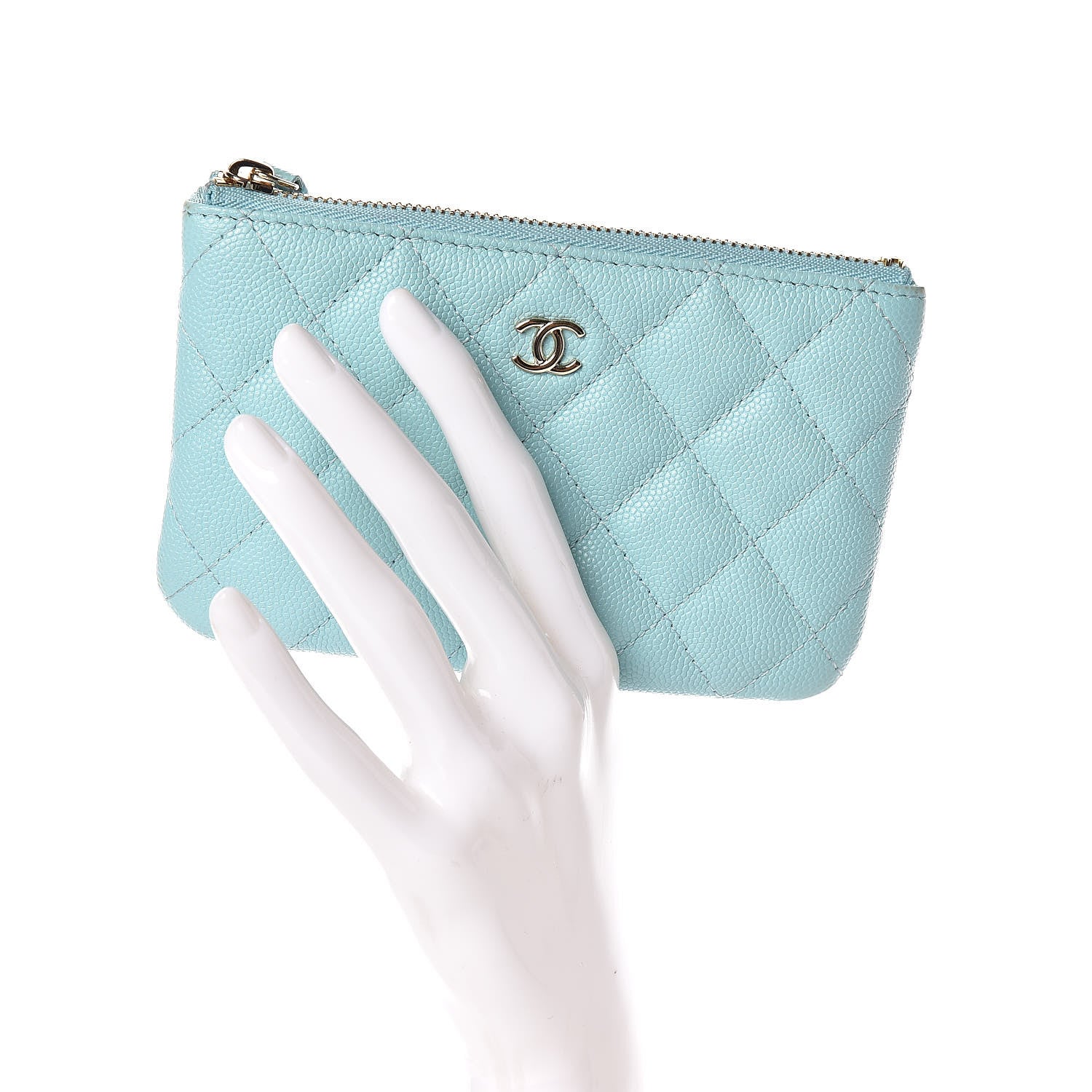 Chanel Caviar Quilted Small Cosmetic Case Light Blue 2 of 8