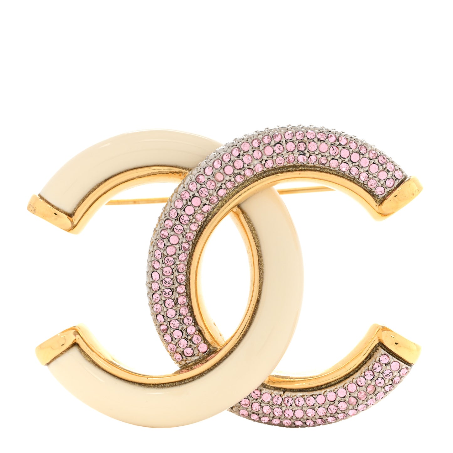 Enamel Crystal CC Brooch Light Pink Gold