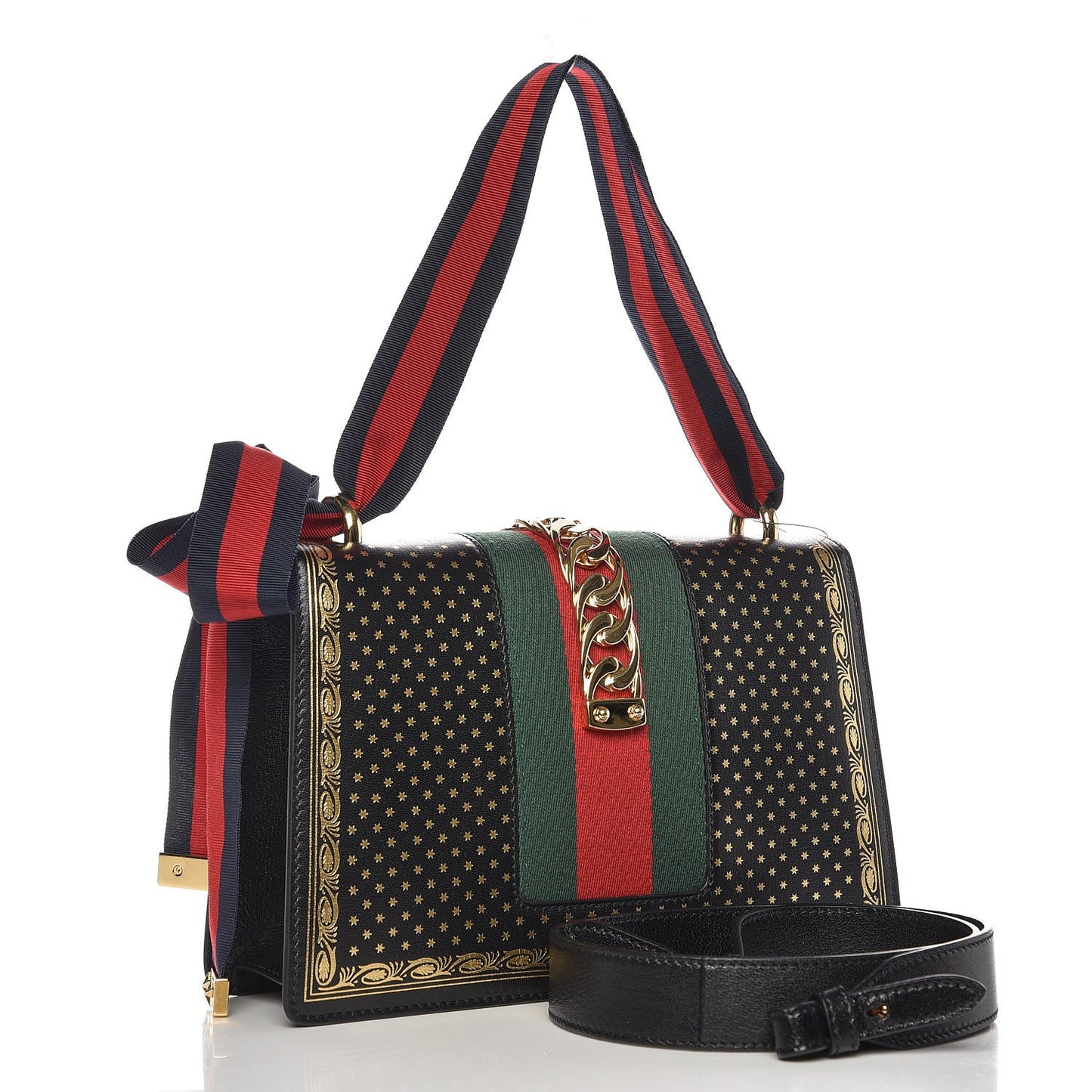 Calfskin Star Printed Small Sylvie Shoulder Bag Gold Black