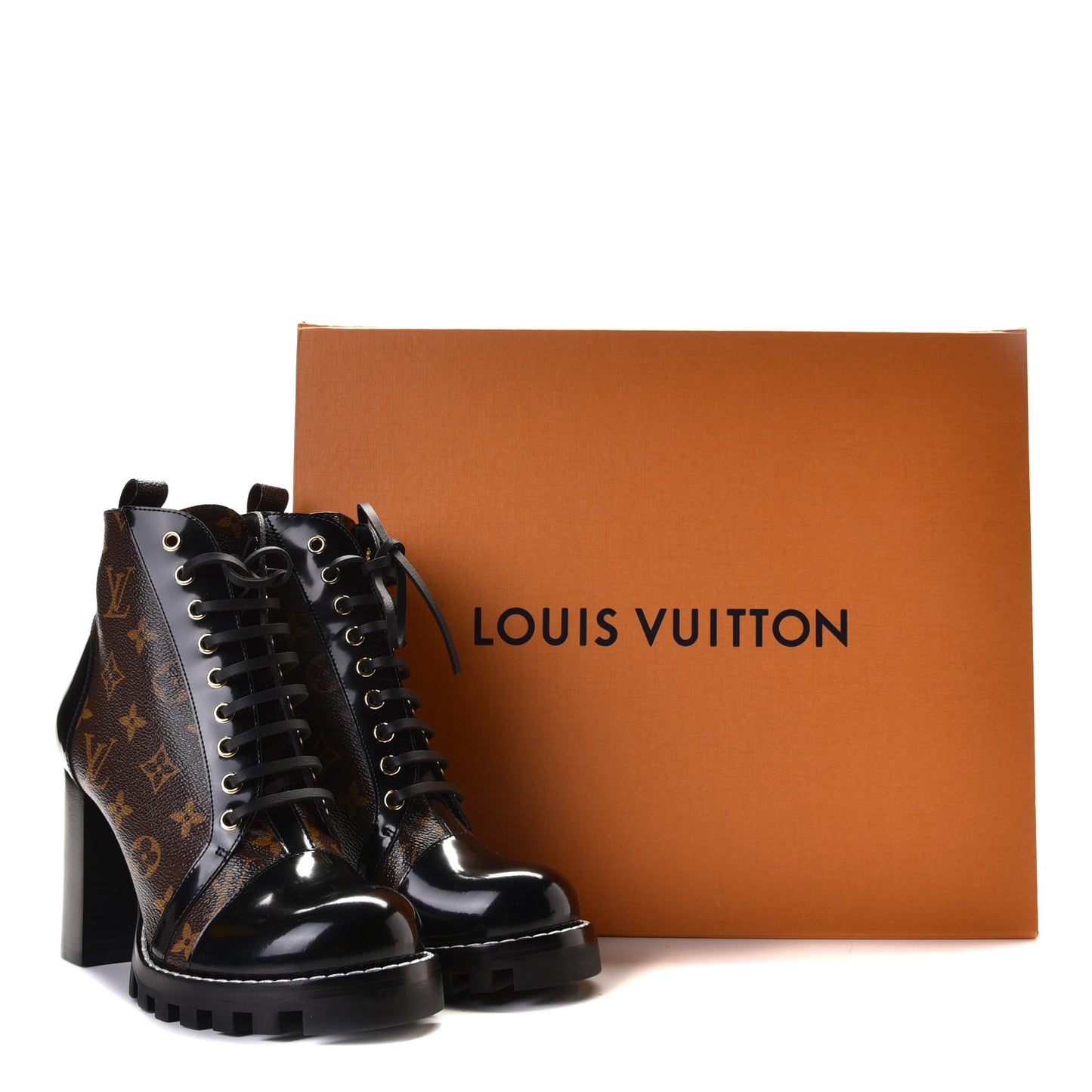 Patent Calfskin Monogram Star Trail Ankle Boots 40 Black