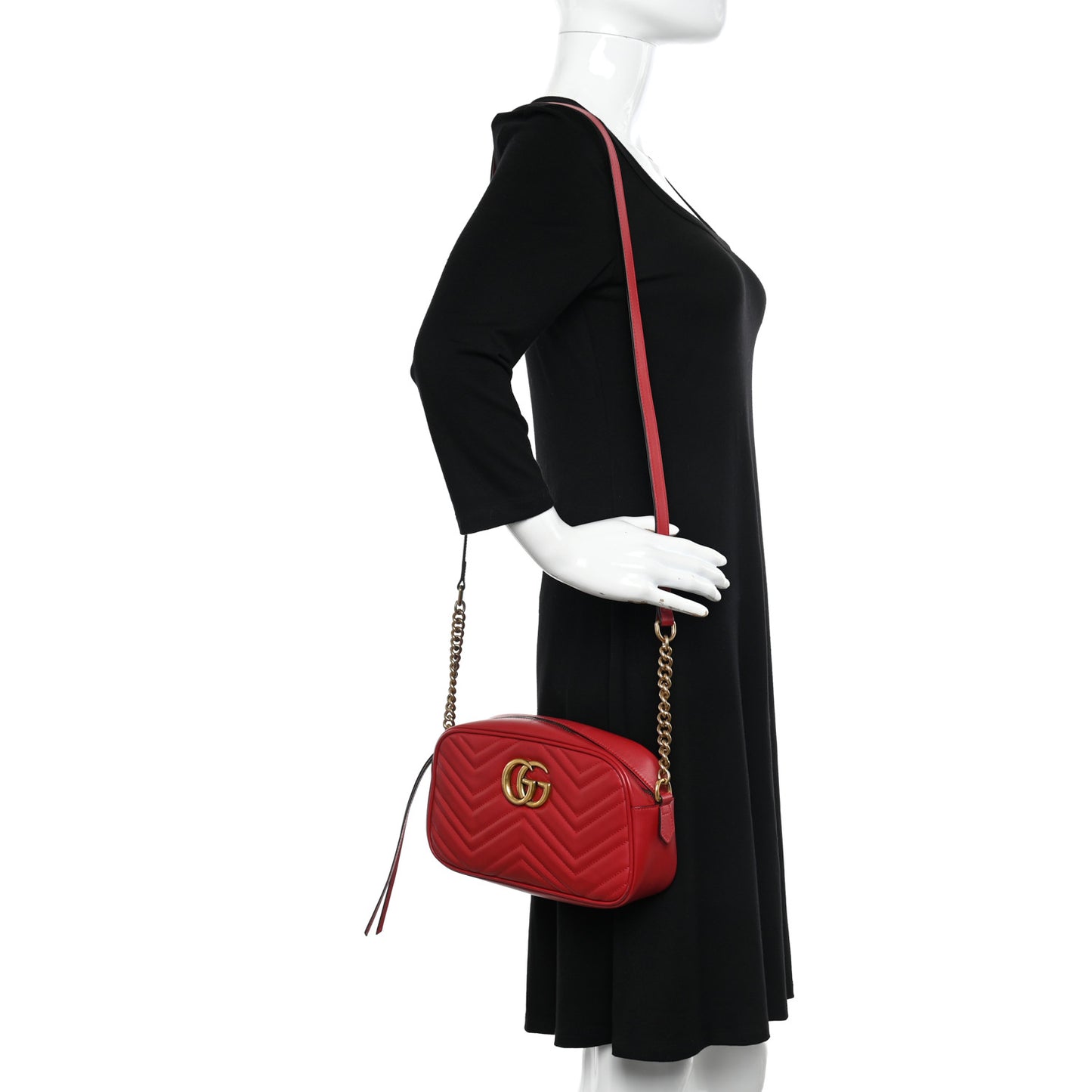 Calfskin Matelasse Small GG Marmont Chain Shoulder Bag Hibiscus Red