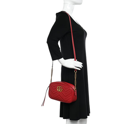 Gucci Calfskin Matelasse Small GG Marmont Chain Shoulder Bag Hibiscus Red 2 of 17