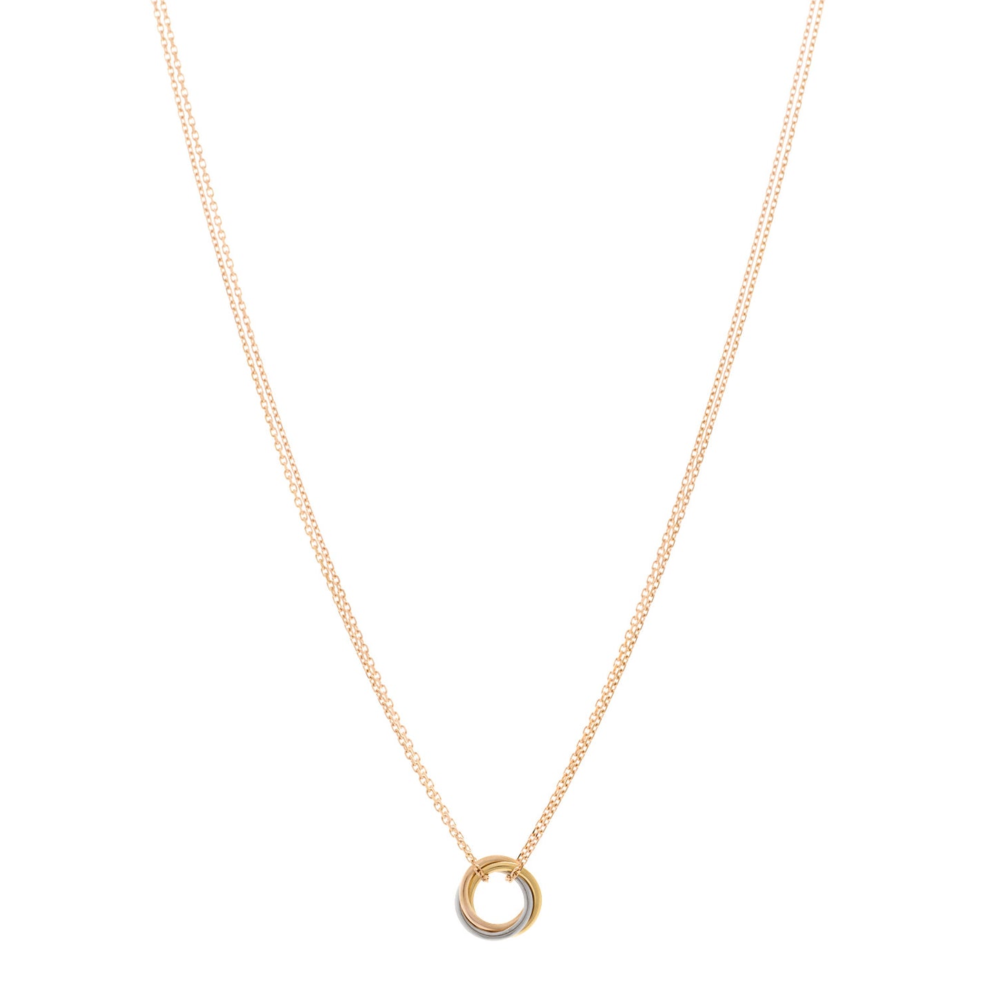 18K Pink Yellow White Gold Trinity Double Chain Pendant Necklace