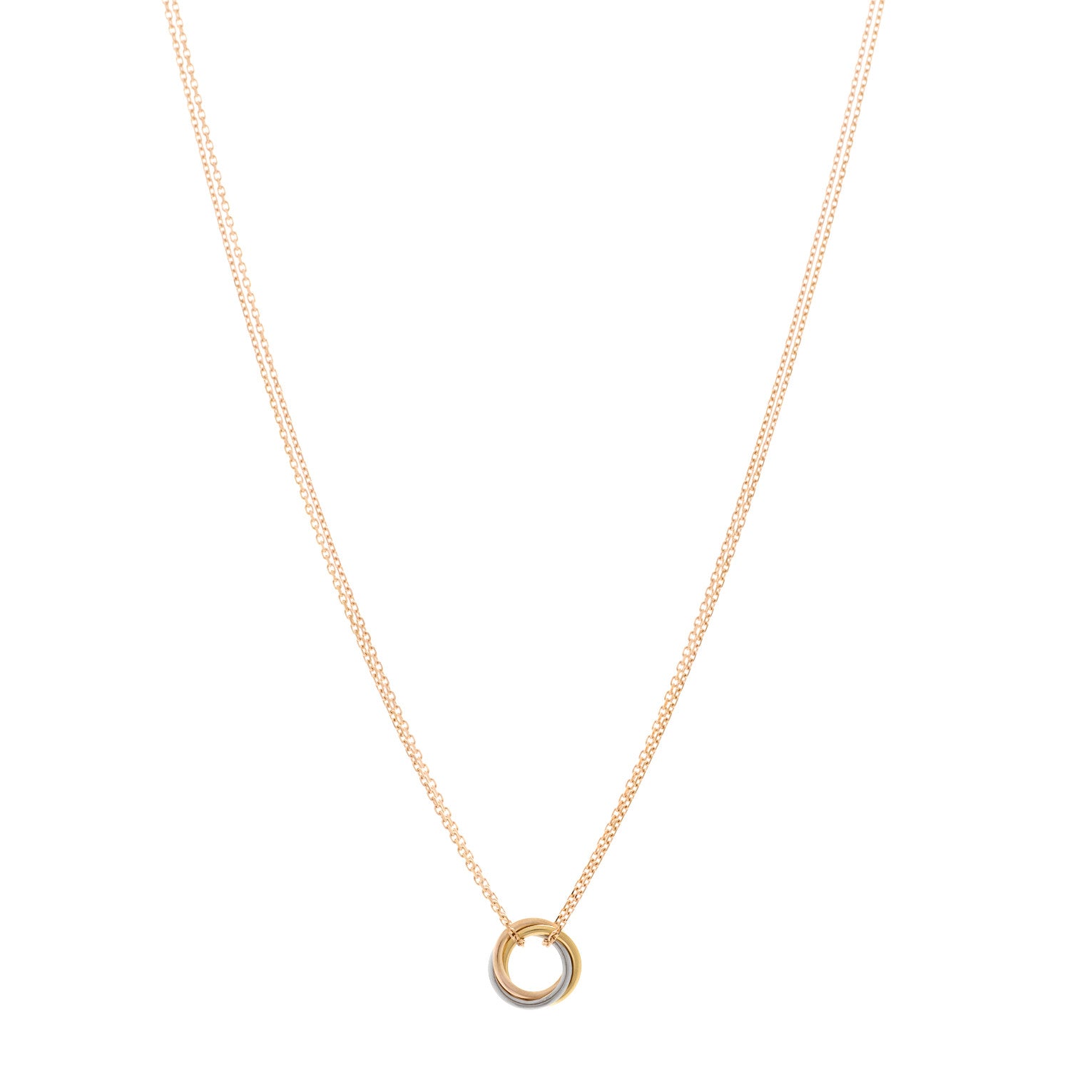 Cartier 18K Pink Yellow White Gold Trinity Double Chain Pendant Necklace 1 of 4