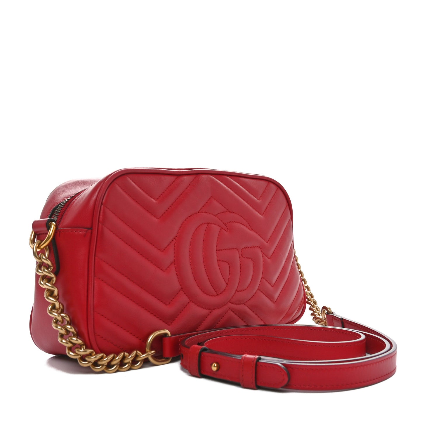 Calfskin Matelasse Small GG Marmont Chain Shoulder Bag Hibiscus Red