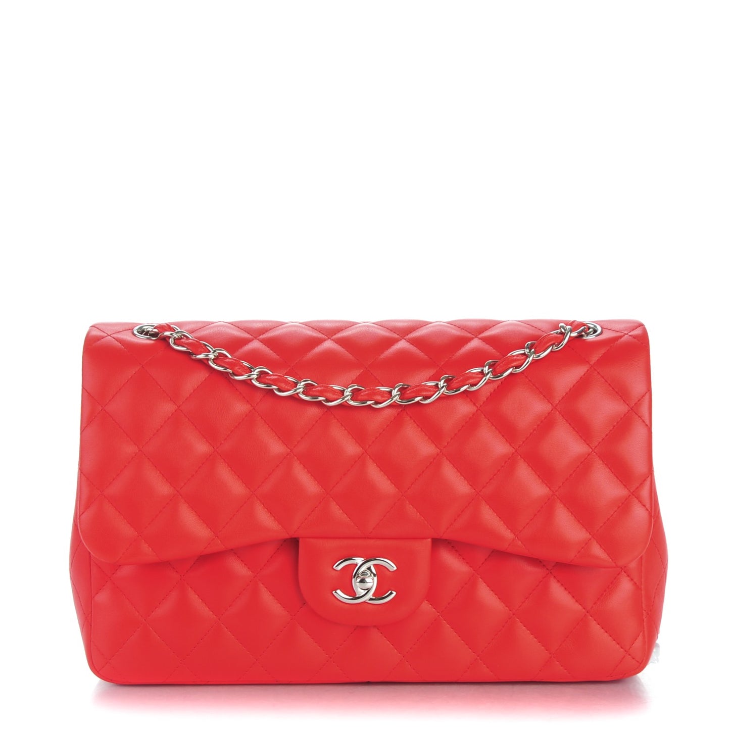 Lambskin Quilted Jumbo Double Flap Red