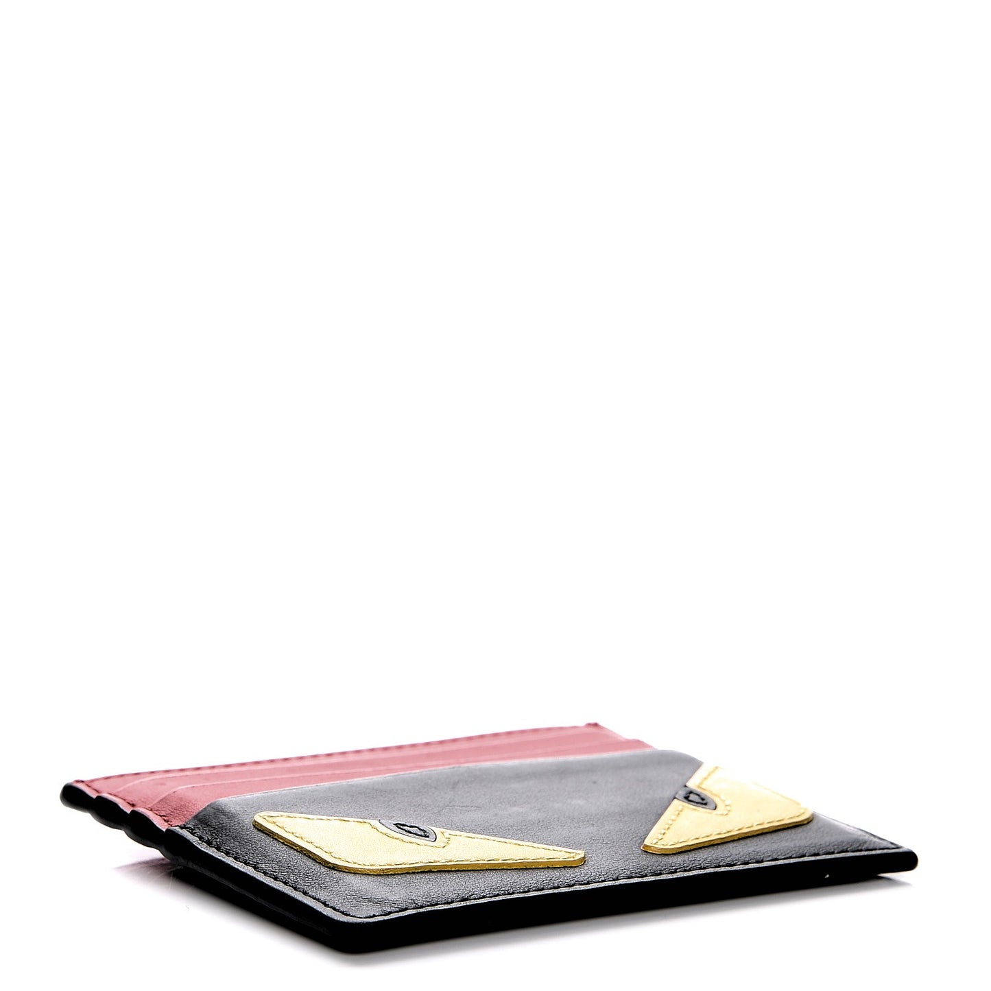 Vitello Century Monster Eyes Inlay Card Holder Black Giallo Rosso