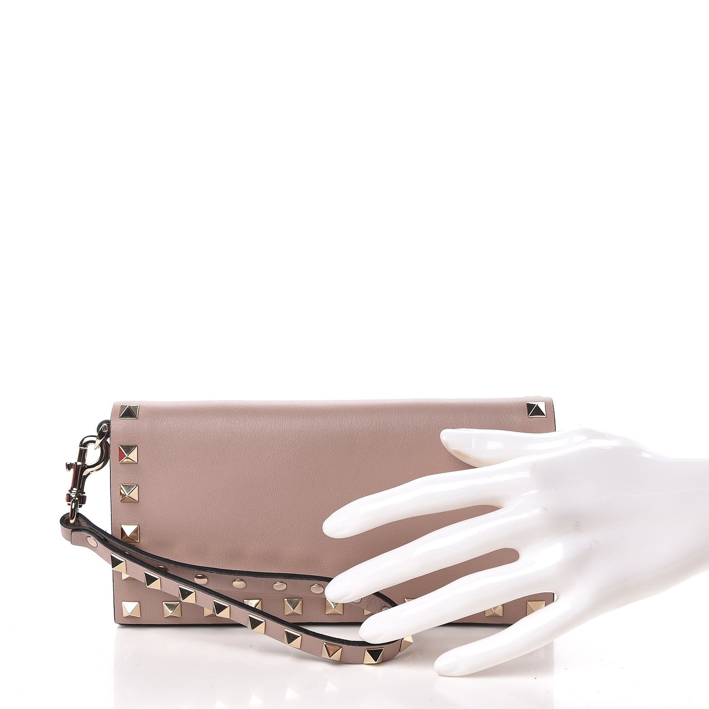 Calfskin Rockstud Wristlet Wallet Poudre