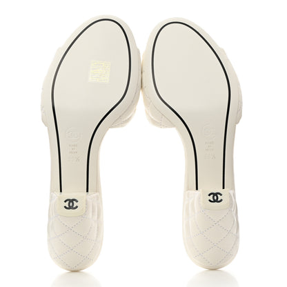 Chanel Lambskin Quilted Textured CC Mules 39.5 White 5 of 8