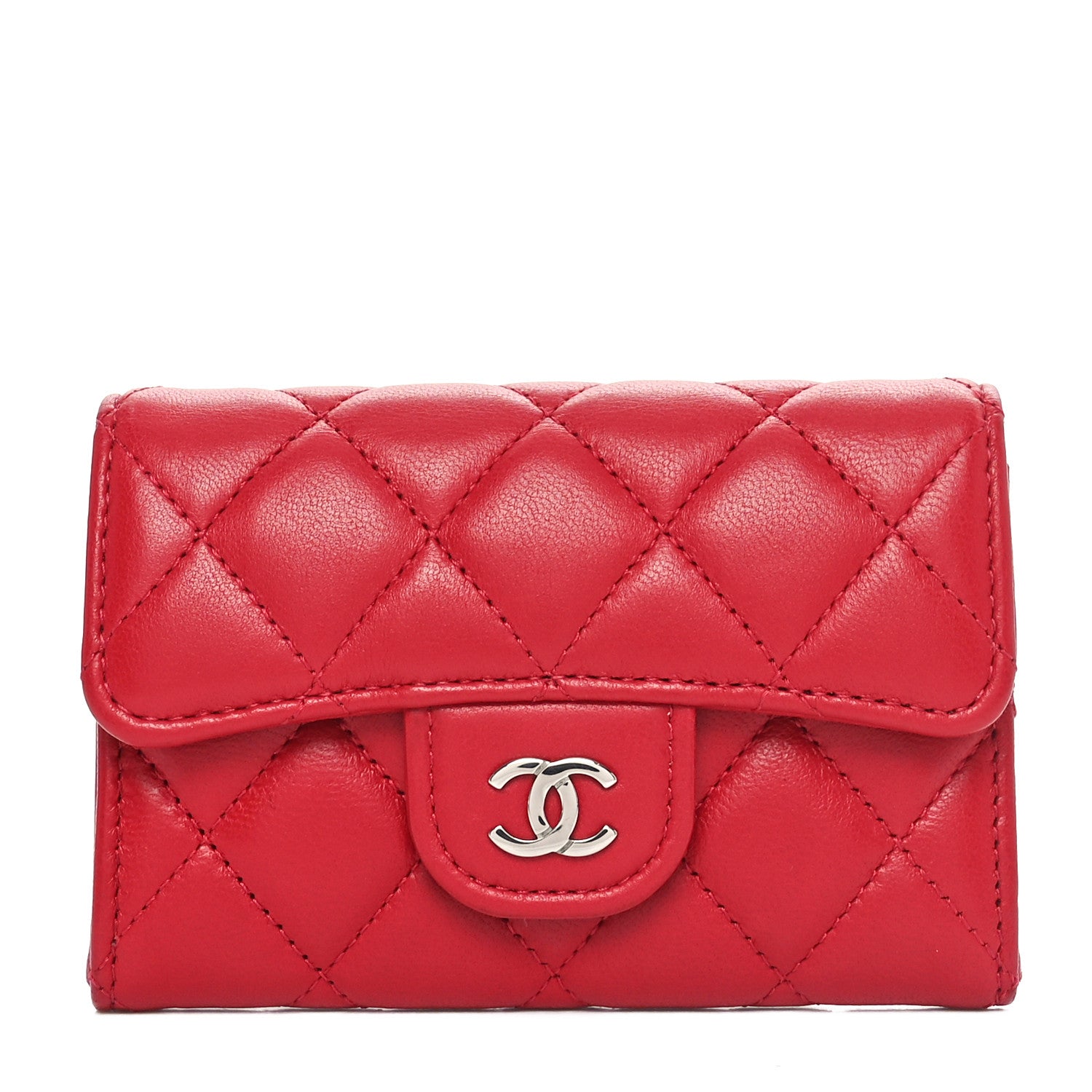 Chanel Lambskin Quilted Flap Card Holder Wallet Red 1 of 10