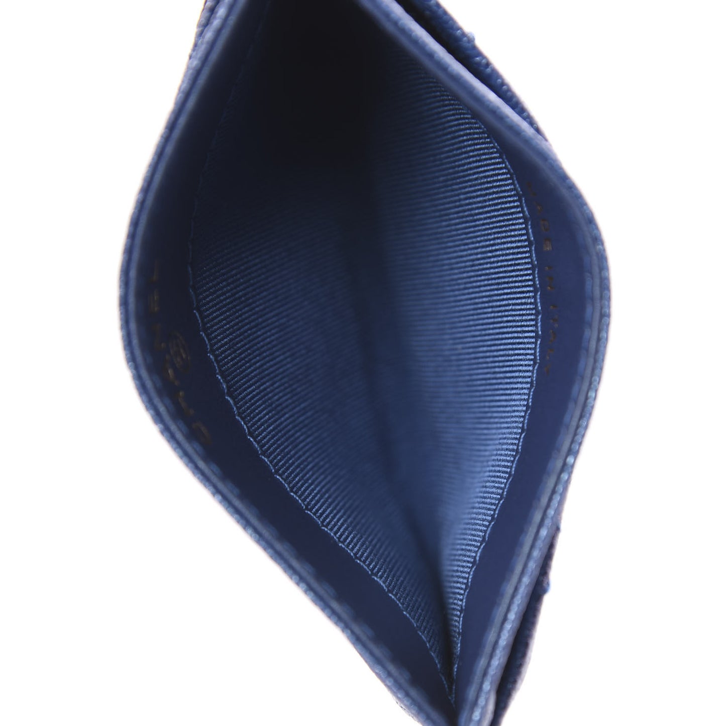 Iridescent Caviar Quilted Card Holder Dark Blue