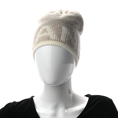 Chanel Cashmere Wool Silk Logo Beanie Hat Beige White 2 of 4