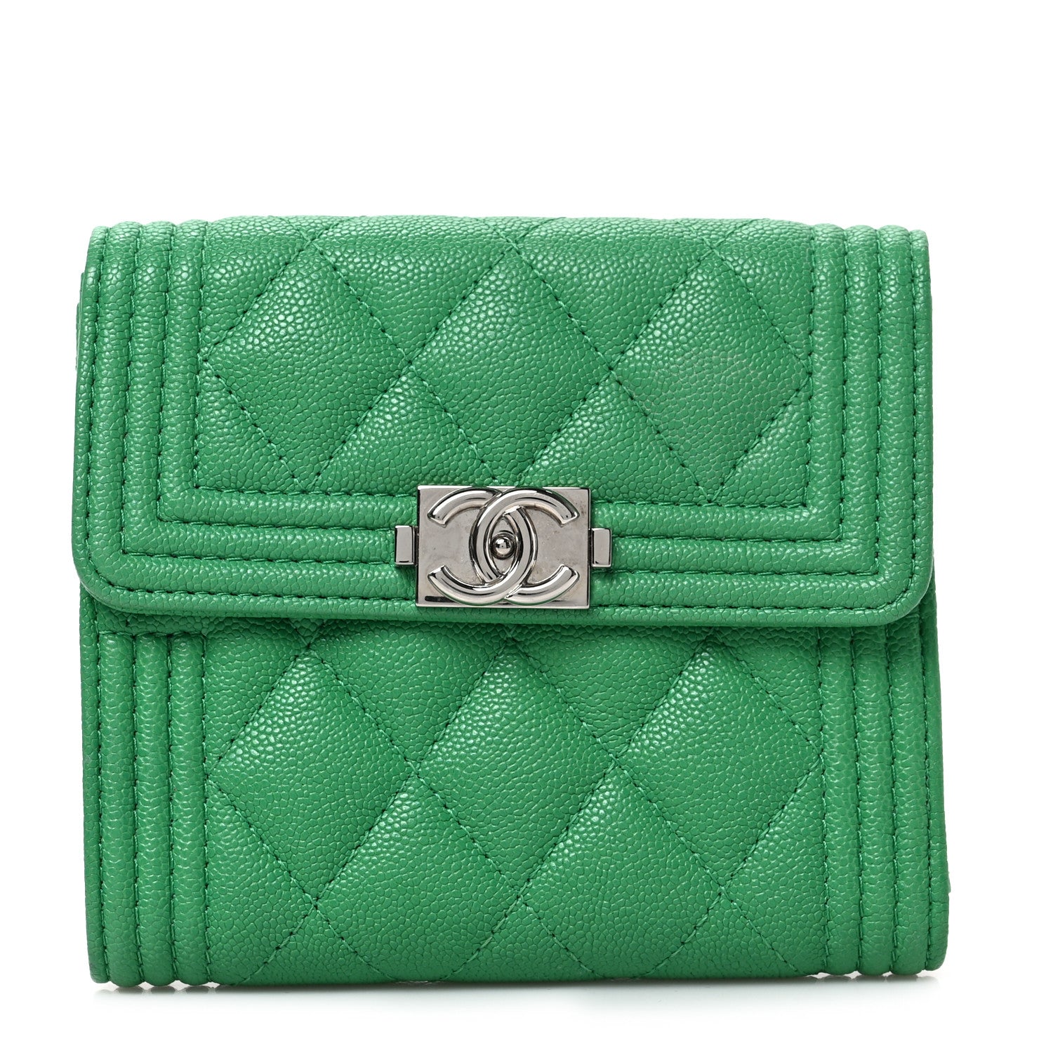 Chanel Caviar Quilted Compact Boy Wallet Green 1 of 7