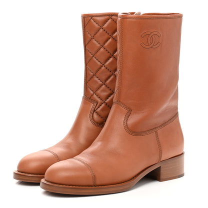 Chanel Calfskin CC Logo Mid Calf Boots 39 Caramel 3 of 9