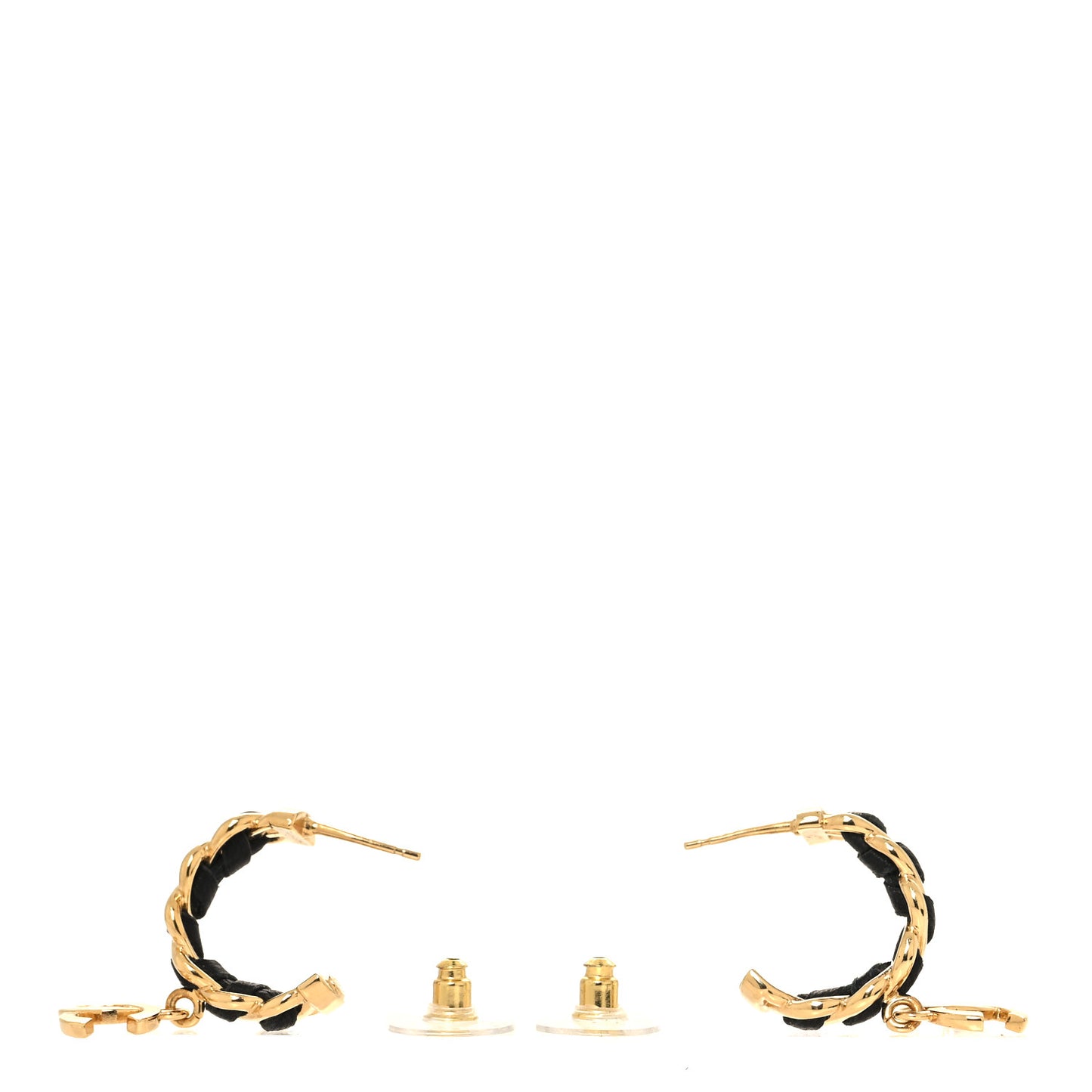 Lambskin CC Chain Hoop Earrings Matte Gold Black
