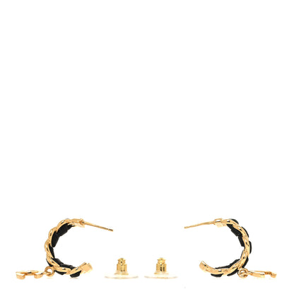 Chanel Lambskin CC Chain Hoop Earrings Matte Gold Black 3 of 5