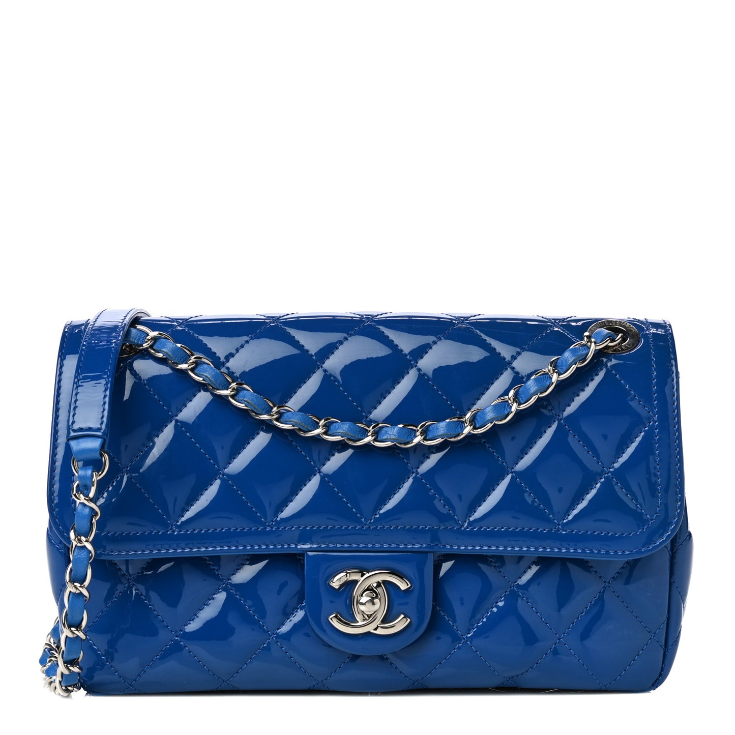 Patent Quilted Large Coco Shine Flap Blue
