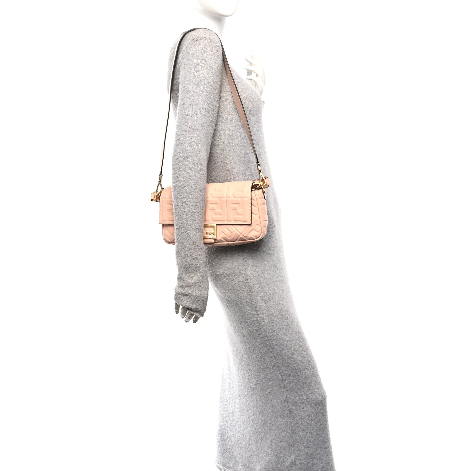 Fendi Nappa FF 1974 Embossed Baguette Baby Pink 2 of 10