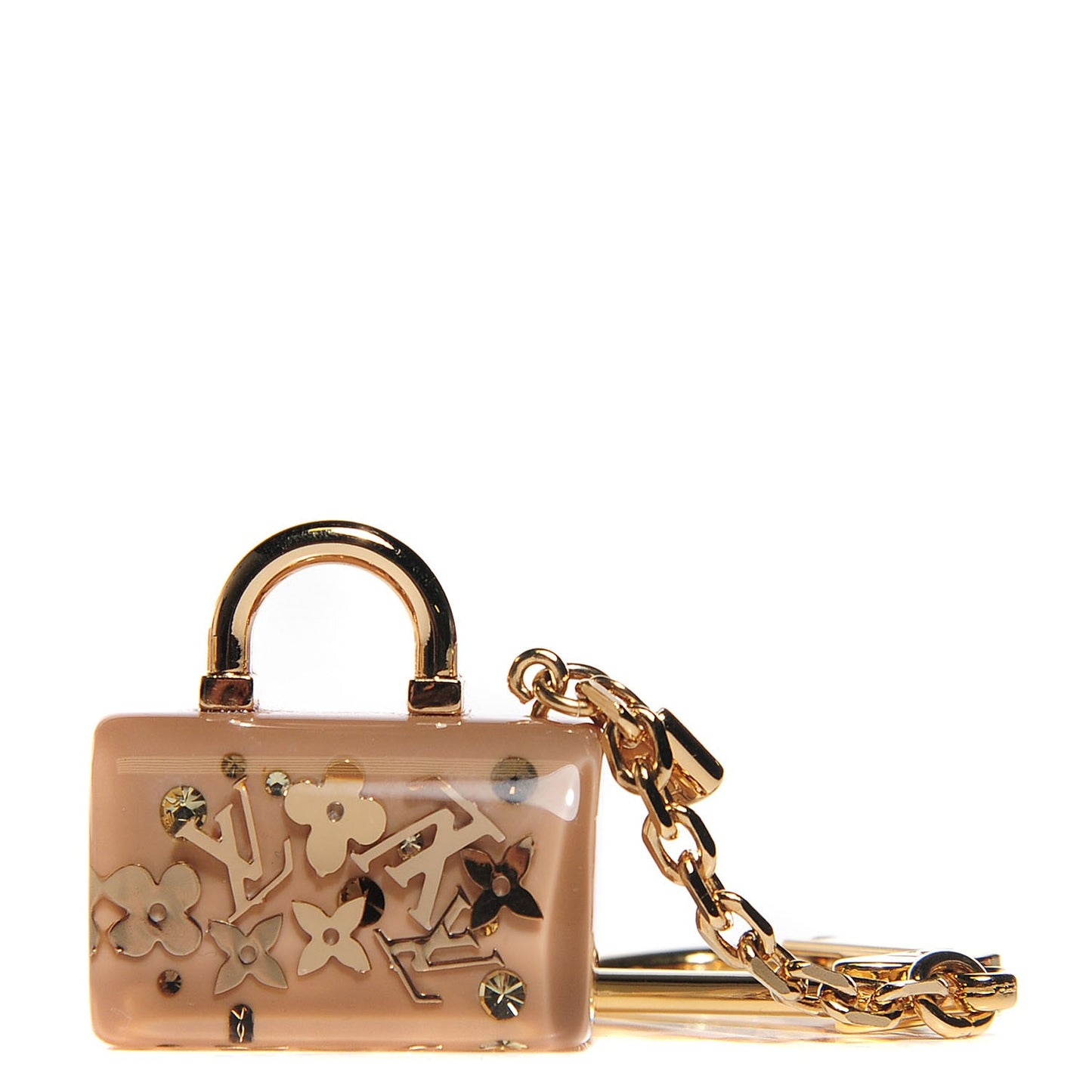 Resin Inclusion Speedy Bag Charm Key Chain Beige