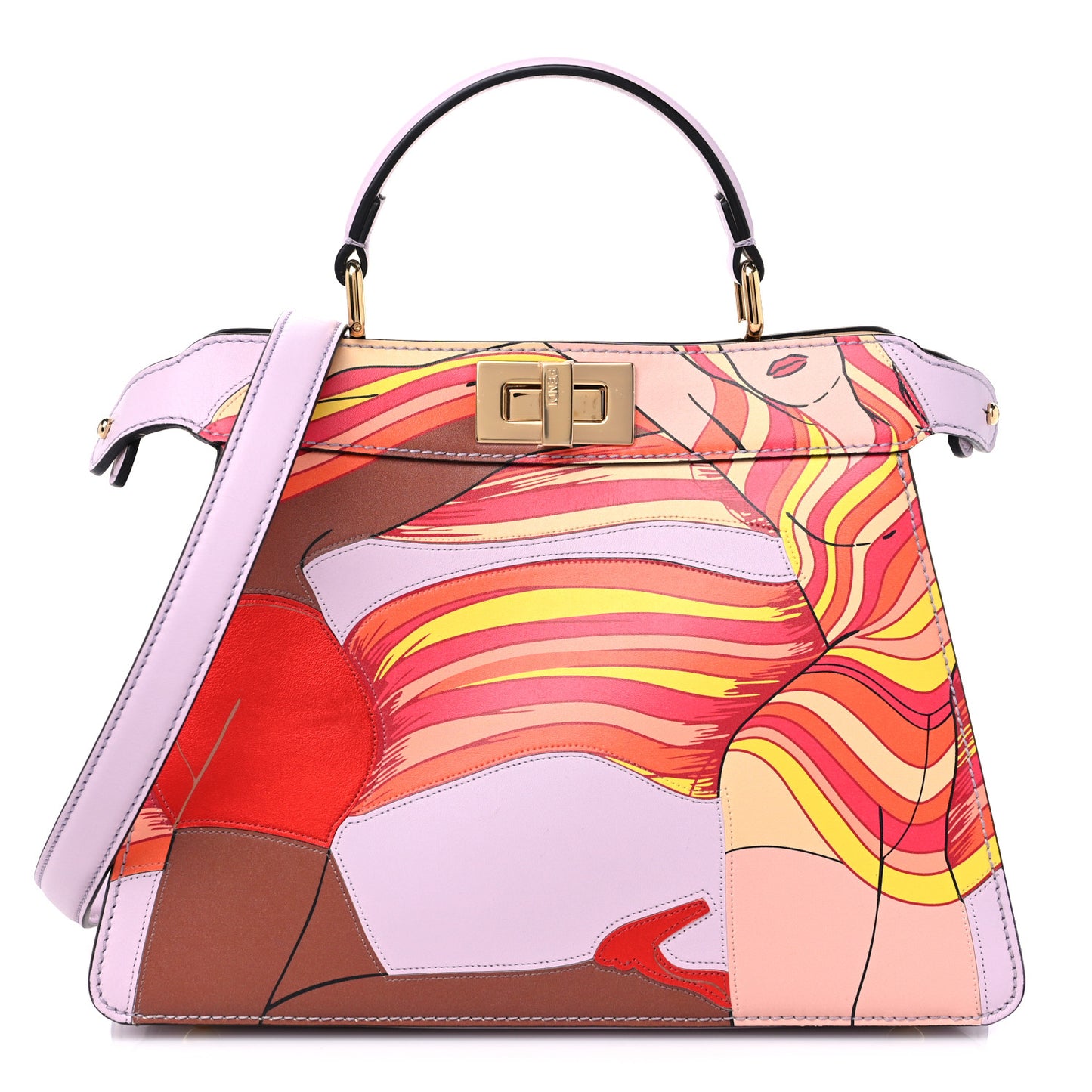 Vitello Seta Shiny Nappa Dancing Girls Inlay Small Peekaboo I SEE U Satchel Anemone Multicolor
