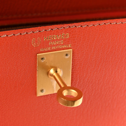 Hermes Chevre Mysore Horseshoe Kelly Sellier 25 Orange Poppy Rose Tea 6 of 10