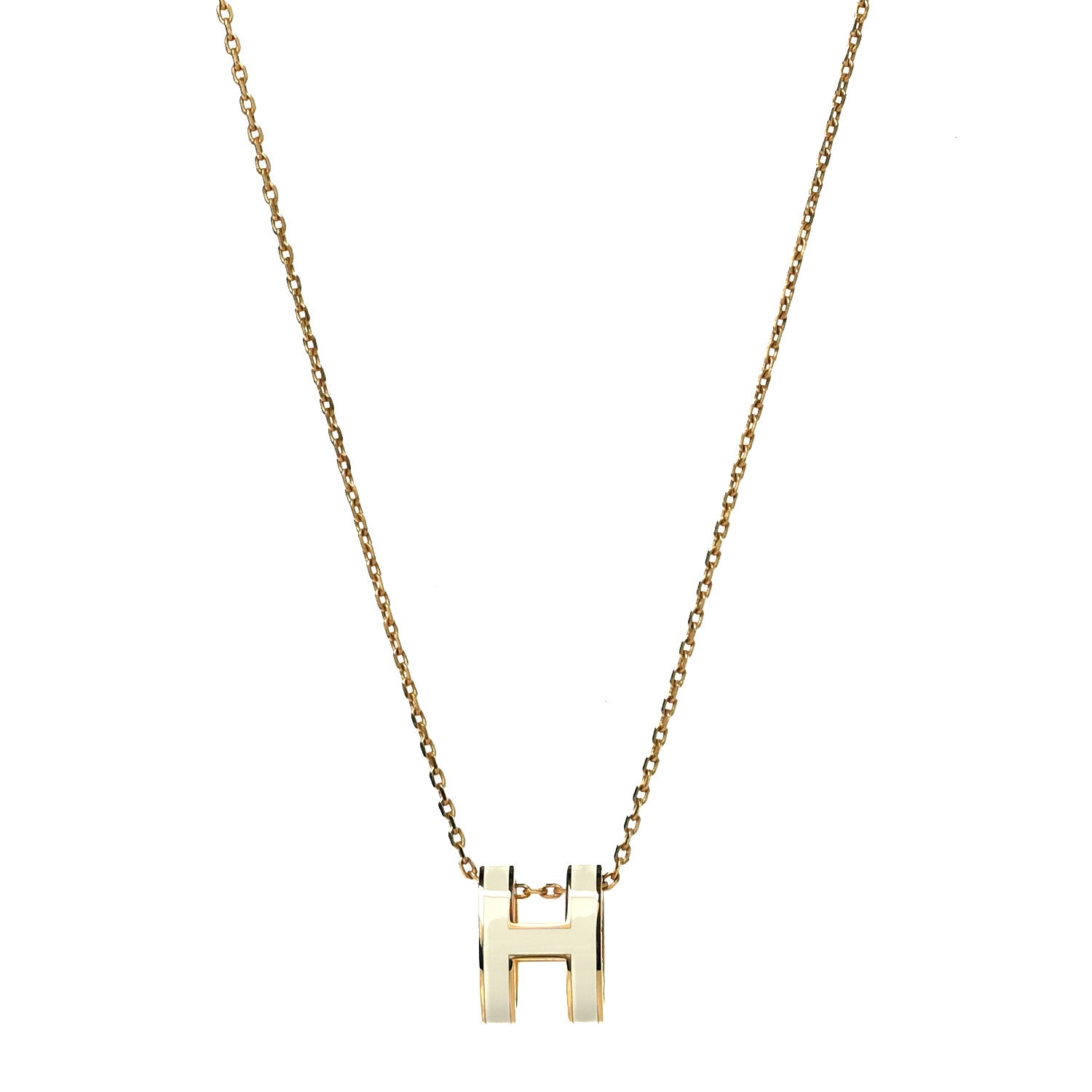 Hermes Lacquered Gold Pop H Pendant Necklace White 1 of 6