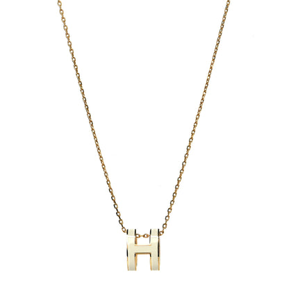 Hermes Lacquered Gold Pop H Pendant Necklace White 1 of 6