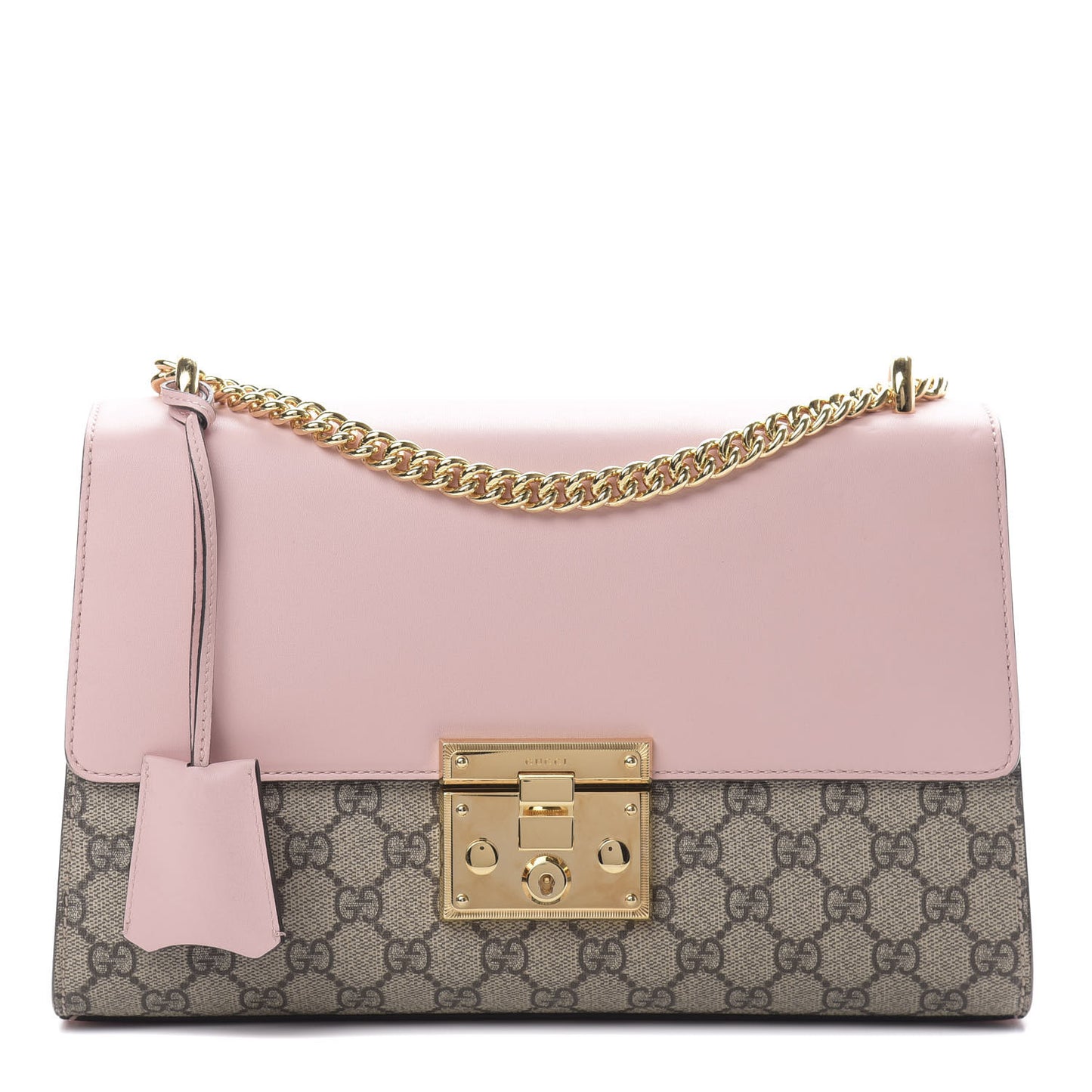 GG Supreme Monogram Calfskin Medium Padlock Shoulder Bag Beige Perfect Pink