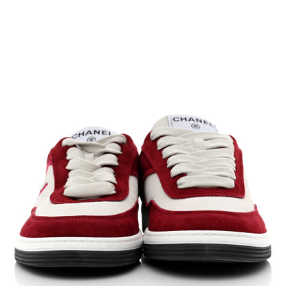 Chanel Suede Kidskin Womens CC Sneakers 39 Burgundy White 2 of 10