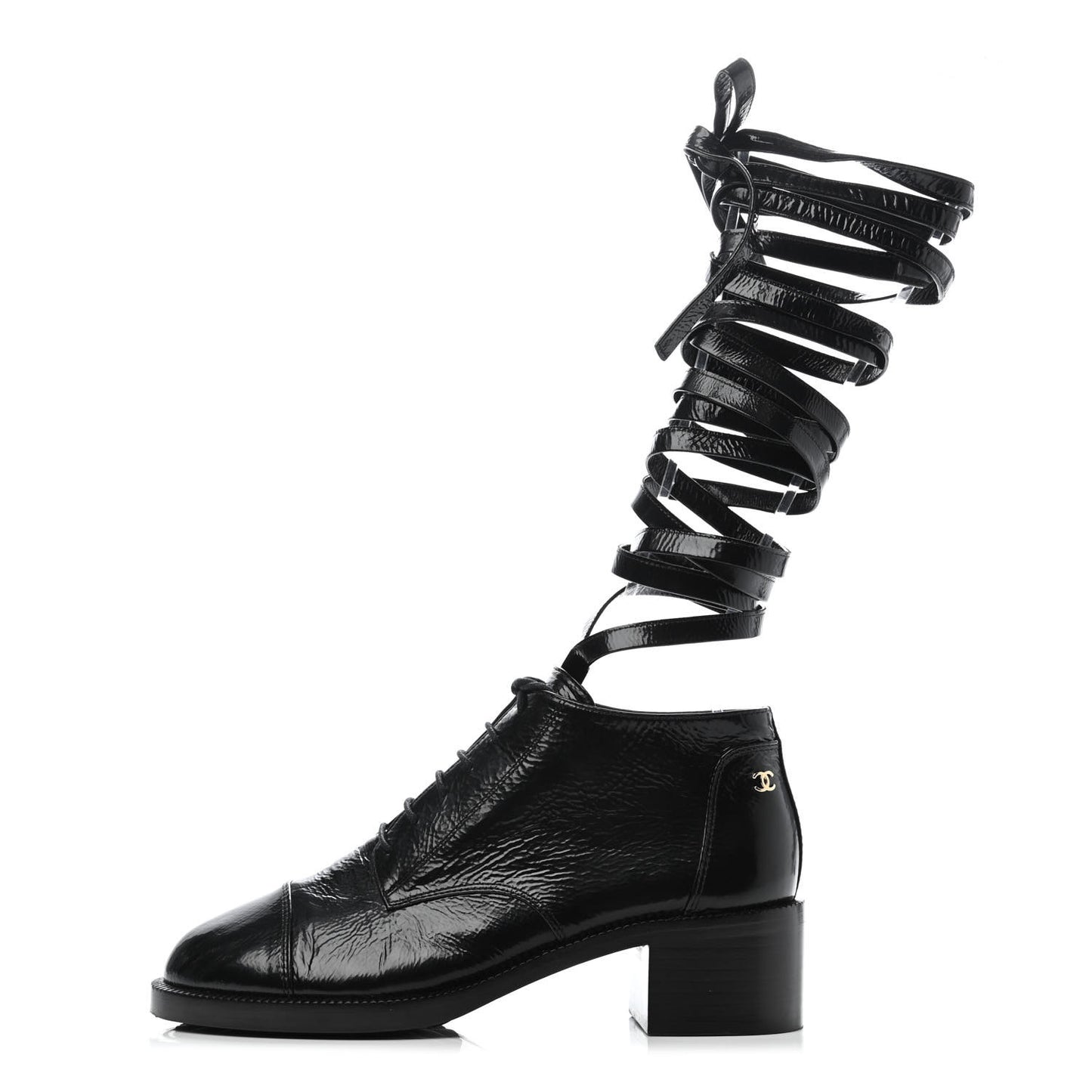 Crumpled Calfskin Lace Up Short Boots 39 Black