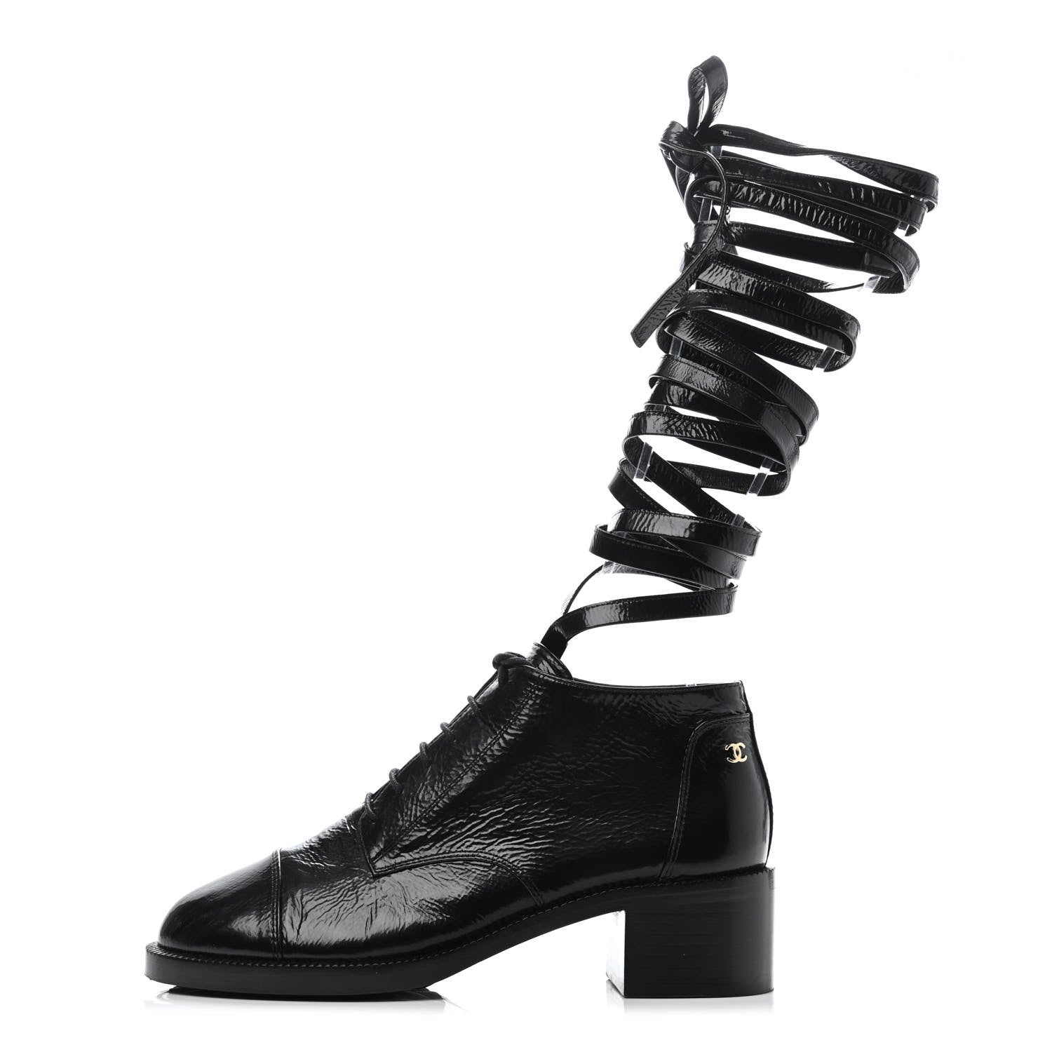 Chanel Crumpled Calfskin Lace Up Short Boots 39 Black 1 of 4