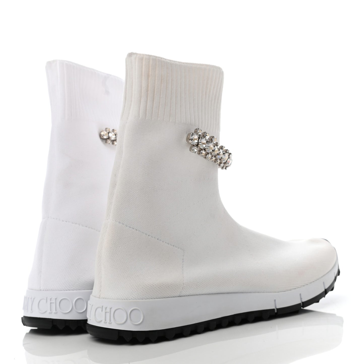 Stretch Fabric Crystal Regina Ankle Sock Sneakers 35.5 White