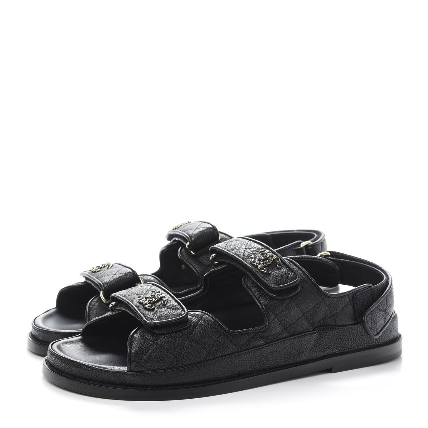 Grained Calfskin Velcro Dad Sandals 41 Black