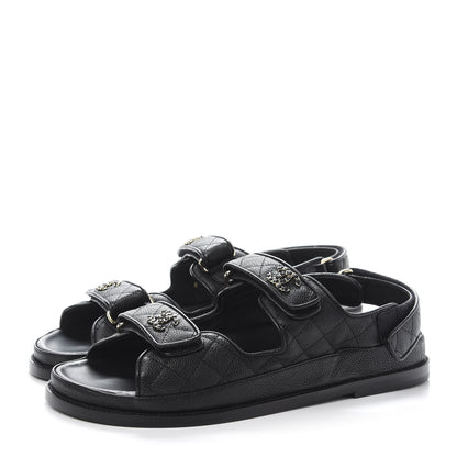 Chanel Grained Calfskin Velcro Dad Sandals 41 Black 3 of 9