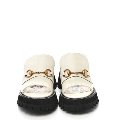 Gucci Cordovan Lux Womens Harald Horsebit Platform Slide Sandals 37.5 Dusty White 2 of 9