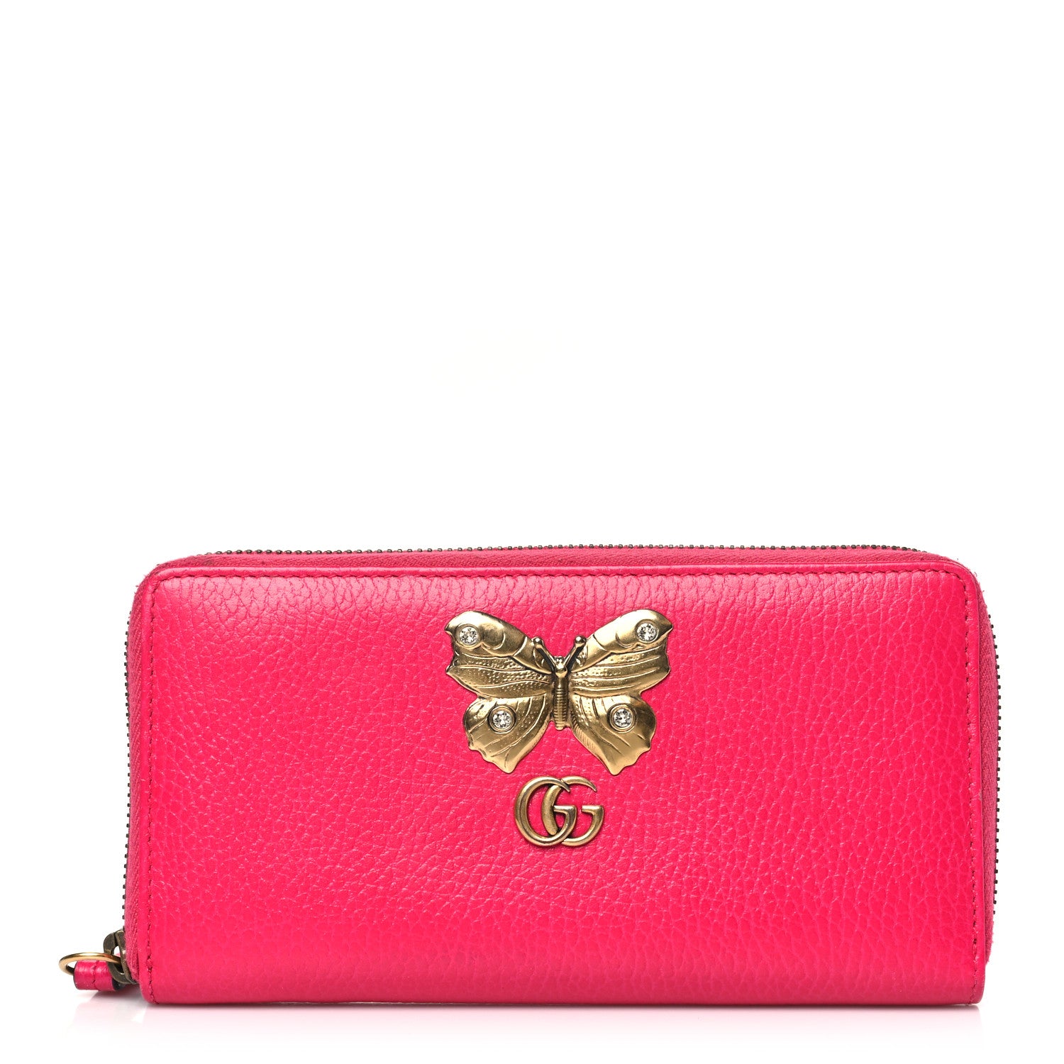 Gucci Calfskin Butterfly Farfalla Zip Around Wallet Pink 1 of 9