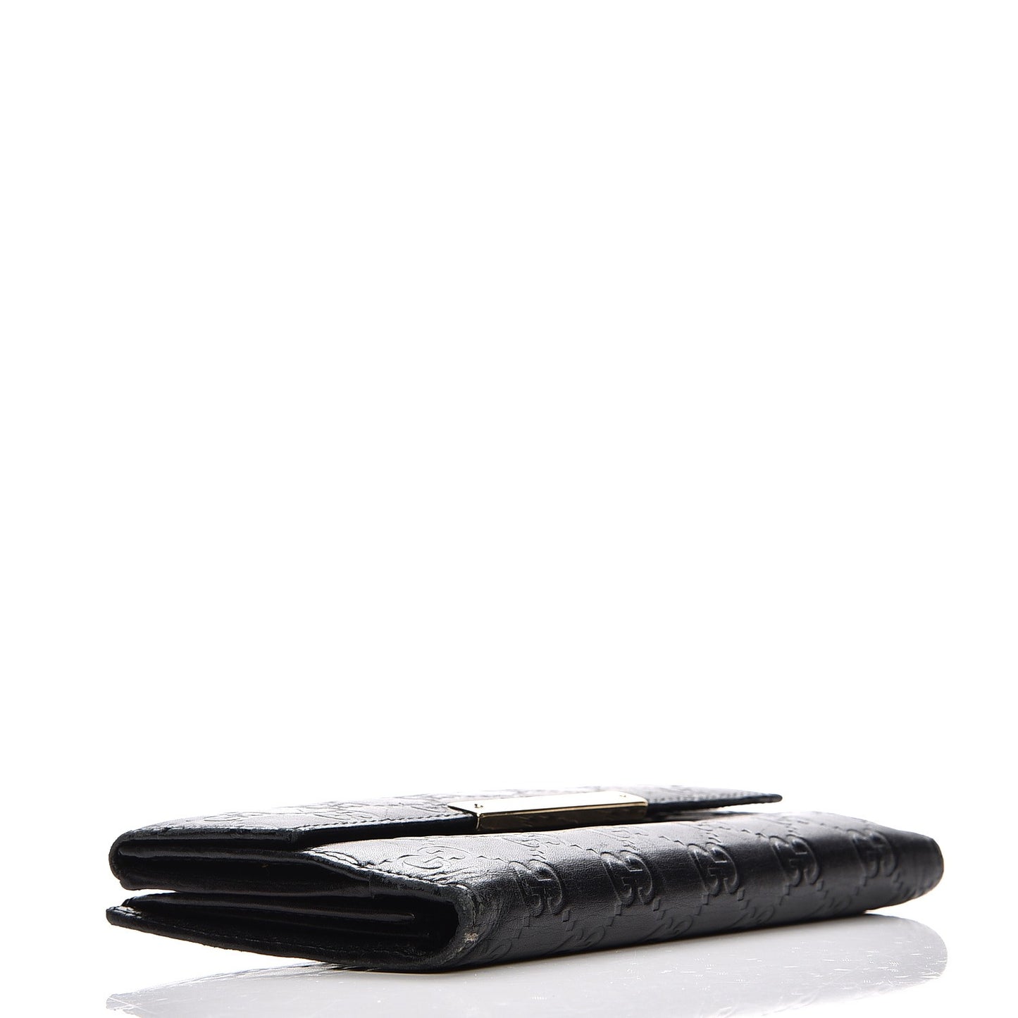 Guccissima Margaux Calfskin Metal Bar Continental Flap Wallet Black