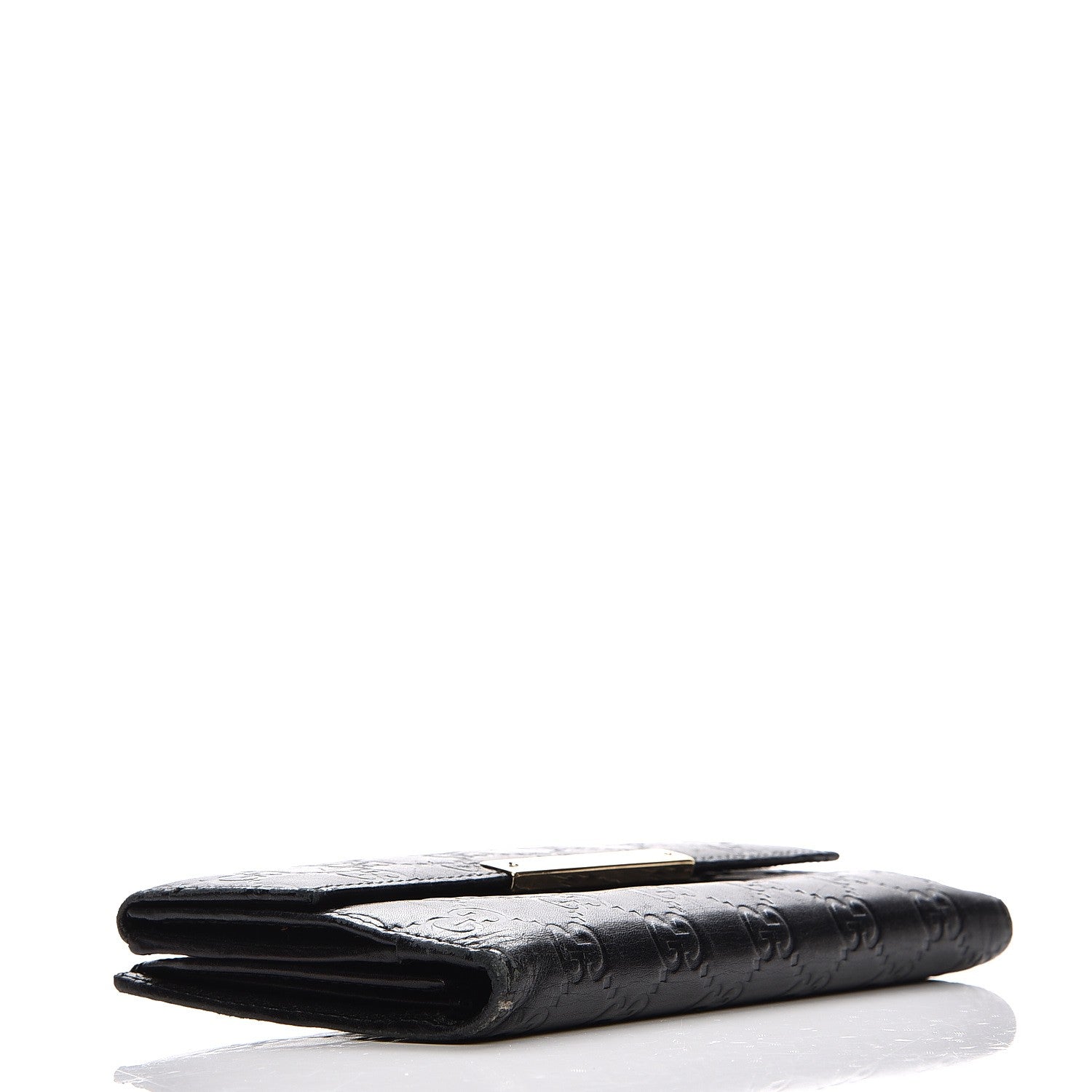 Gucci Guccissima Margaux Calfskin Metal Bar Continental Flap Wallet Black 4 of 14