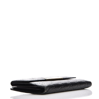 Gucci Guccissima Margaux Calfskin Metal Bar Continental Flap Wallet Black 4 of 14